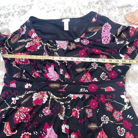 Venezia brand black babydoll floral print 3/4 sleeve lightweight flowy boho 18 - Picture 4 of 6